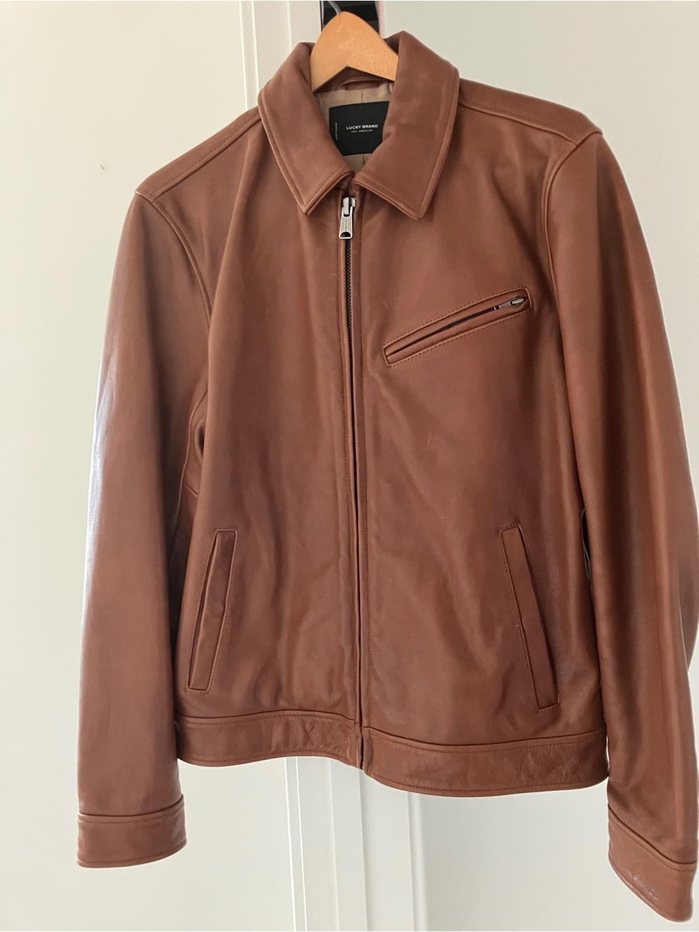 Lucky Brand Men’s Brown 100% Genuine Leather Bomber Jacket